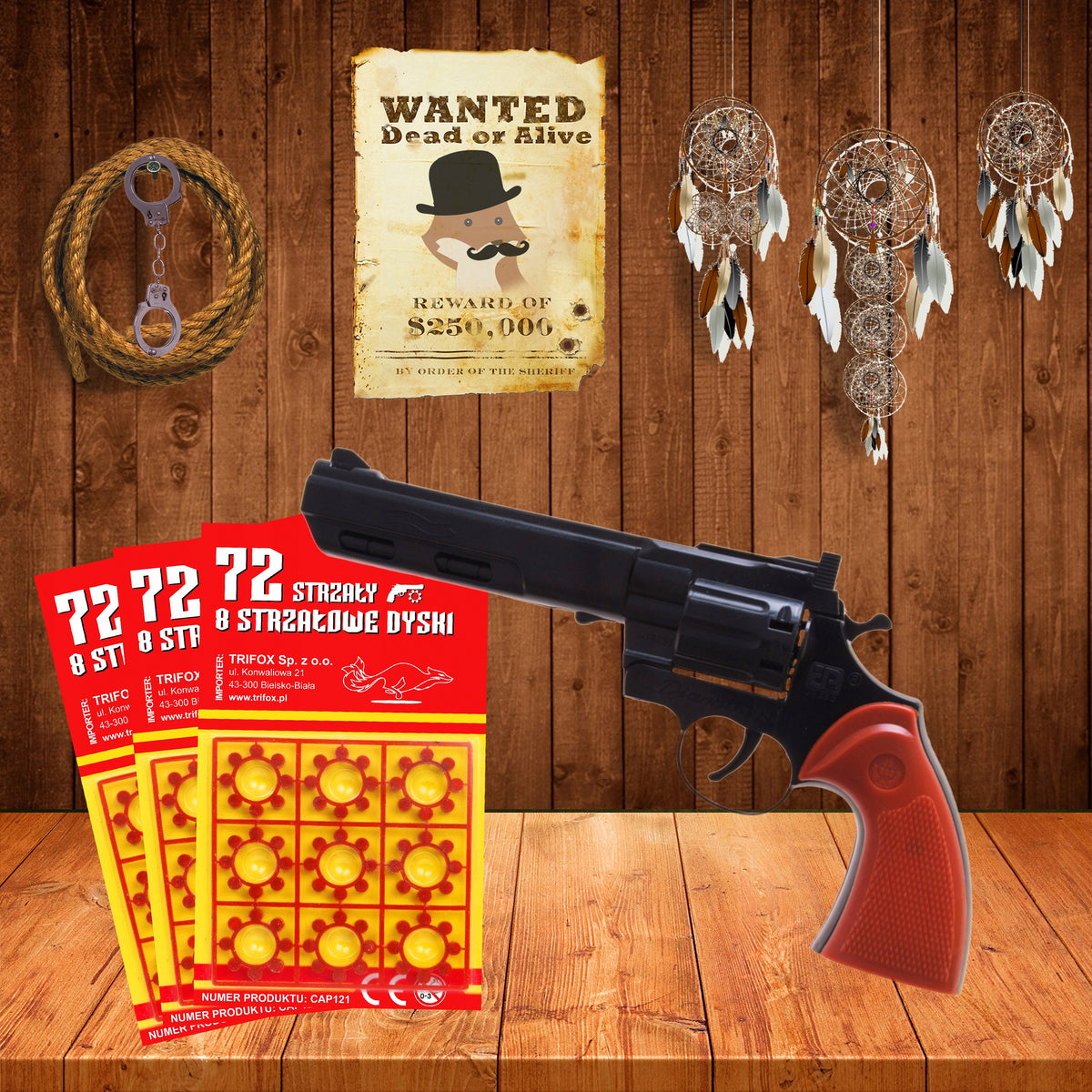 REVOLVER COWBOY GUN FOR CAPE BANG + CARTRIDGES PRIMER 720 SHOTS Packaging status original