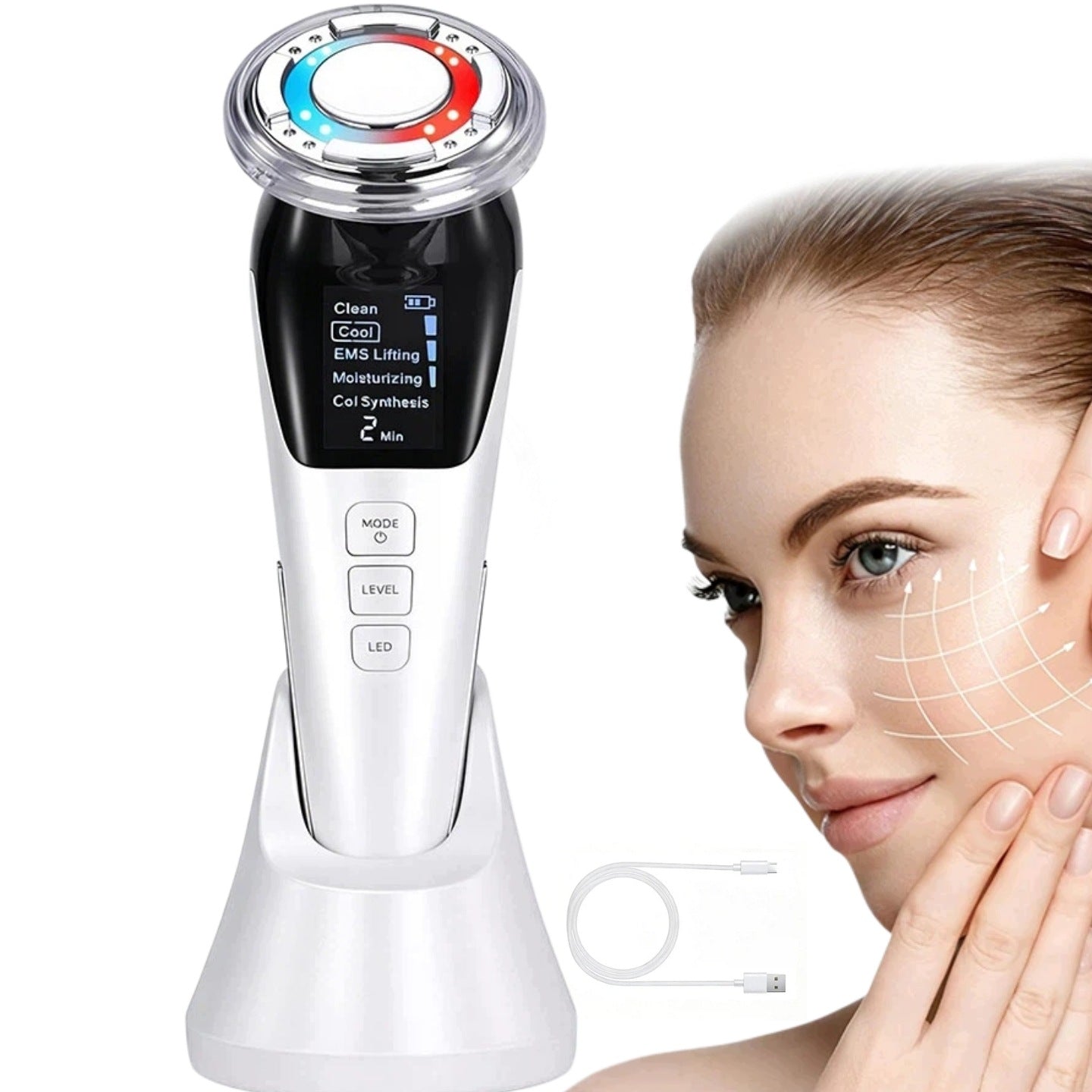 RF EMS Face Massager Ultrasound Photon Cryotherapy Mesotherapy 7in1 10W