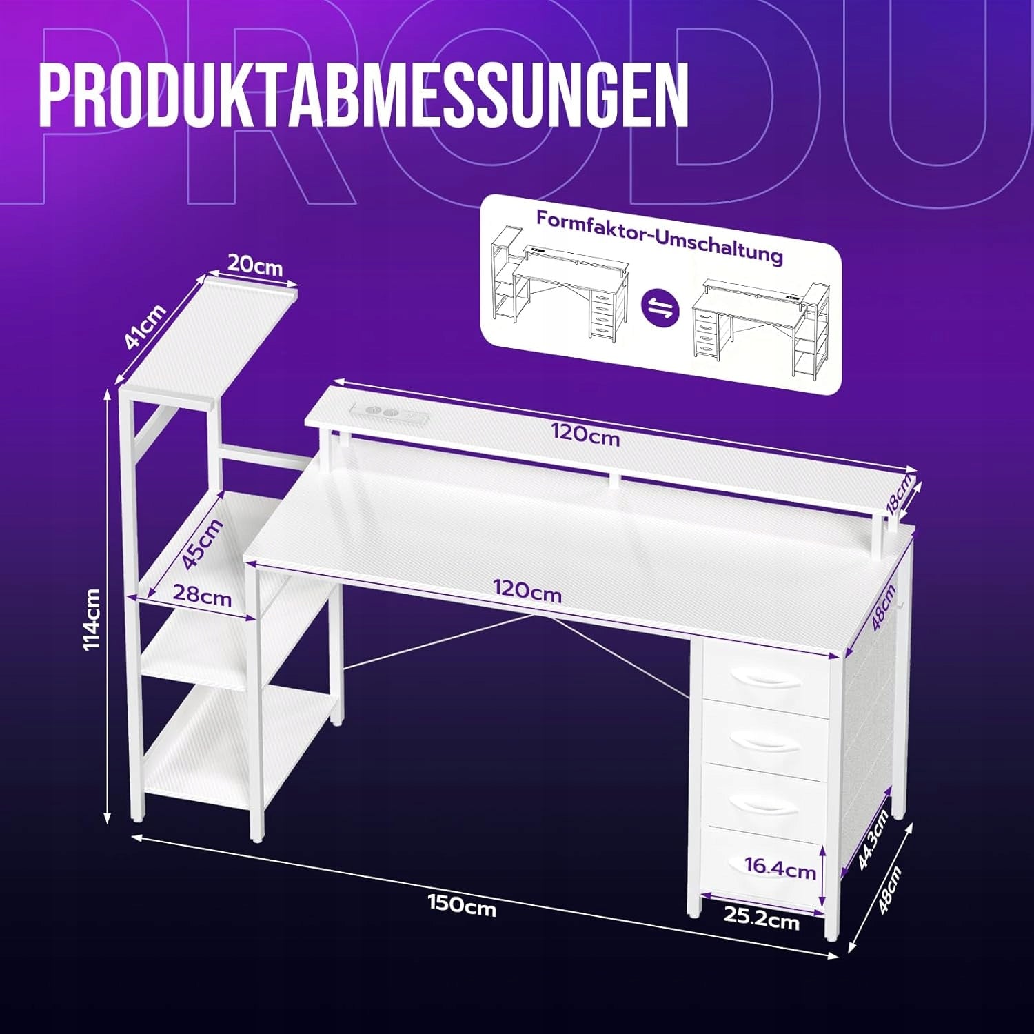 RGB LED GAMING DESK WITH USB CORNER MODULAR ADJUSTABLE PRACTICAL 130cm Packaging status original