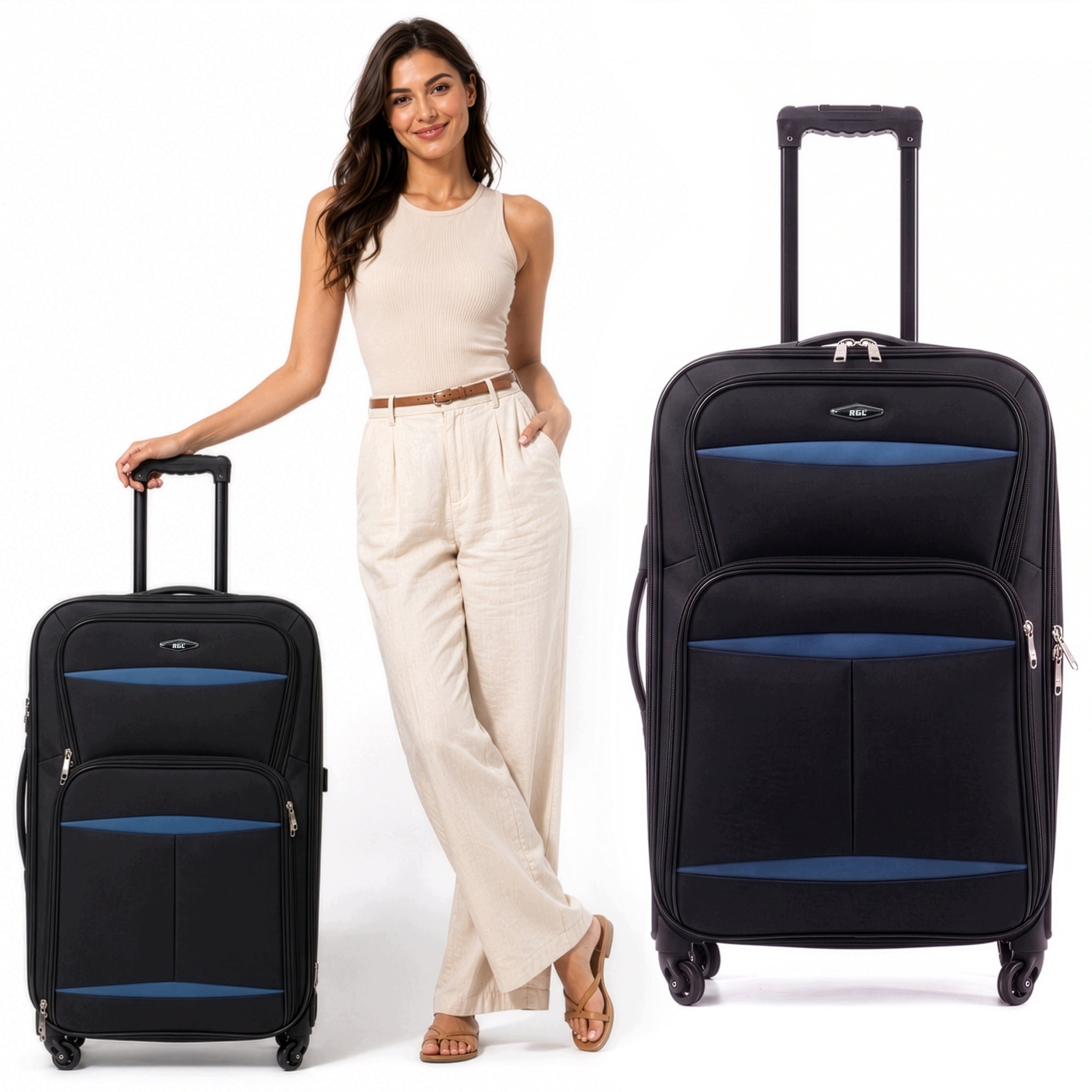 RGL LARGE TRAVEL SUITCASE XXL MATERIAL SOFT ON 4 WHEELS BAG LUGGAGE