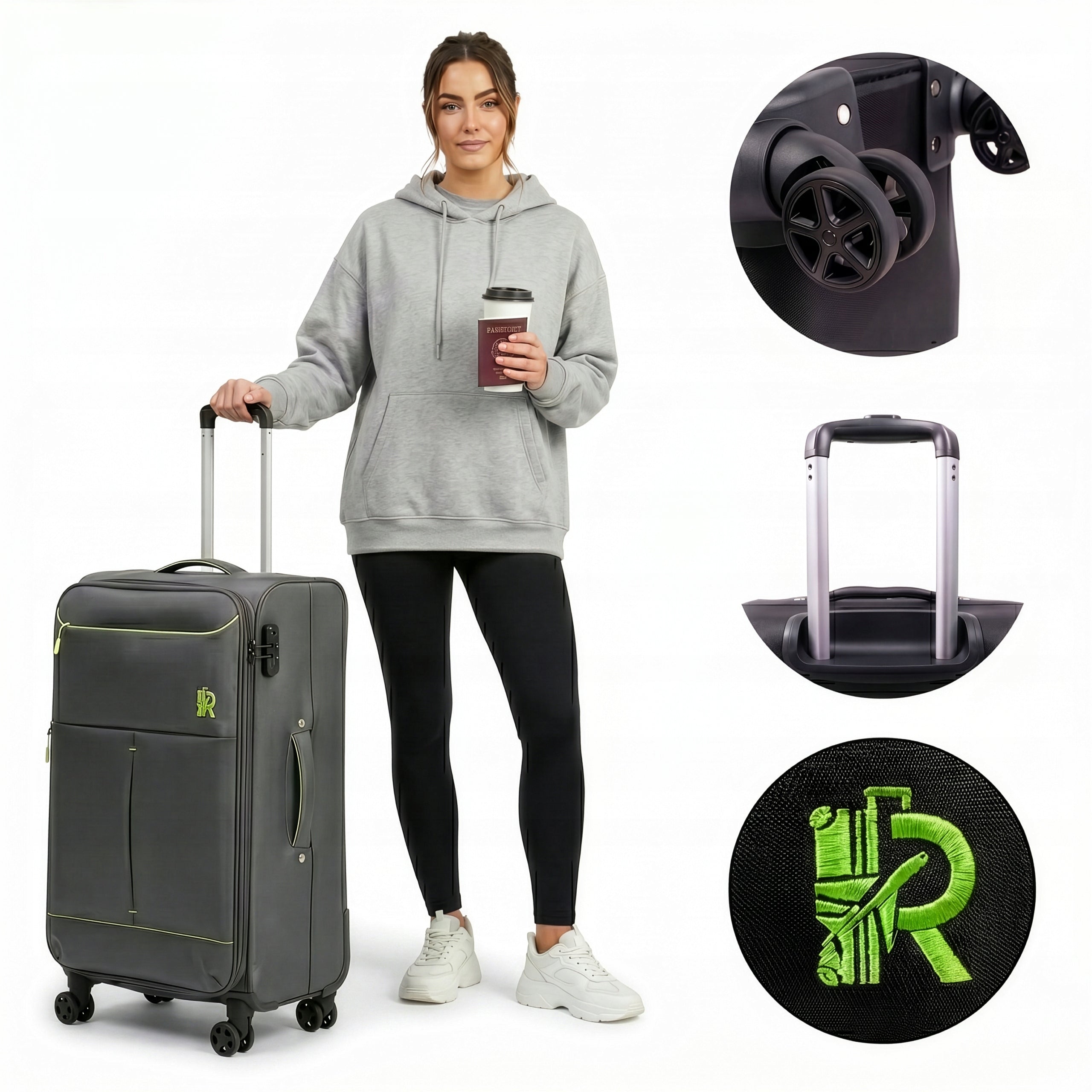 RGL S-040 XXL LARGE SUITCASE TRAVEL LUGGAGE MATERIAL BAG 4 WHEELS CIPHER