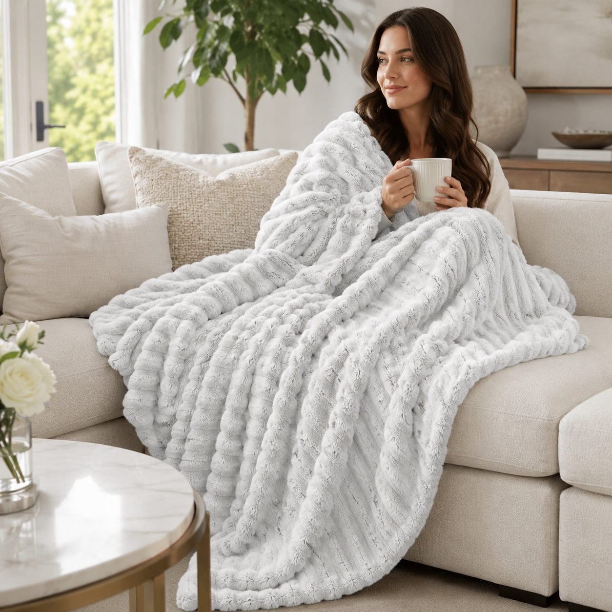 RIBBED BLANKET SOFT WARM PREMIUM LIGHT GREY FOR BED 160x200cm Packaging status original