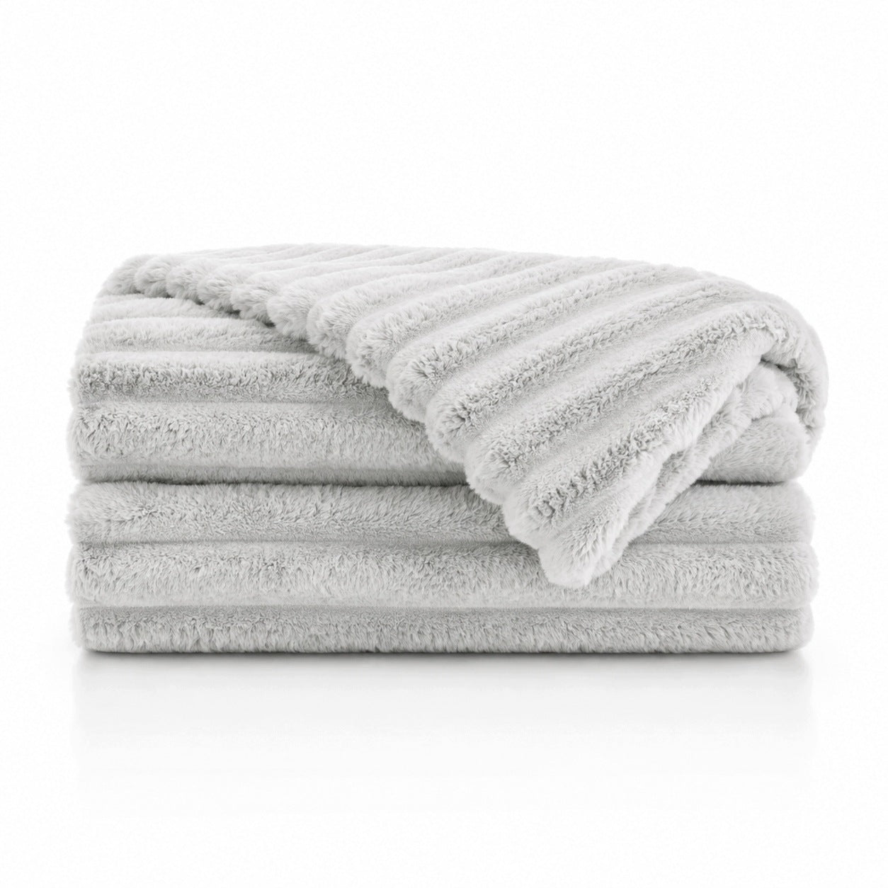 RIBBED BLANKET SOFT WARM PREMIUM LIGHT GREY FOR BED 160x200cm