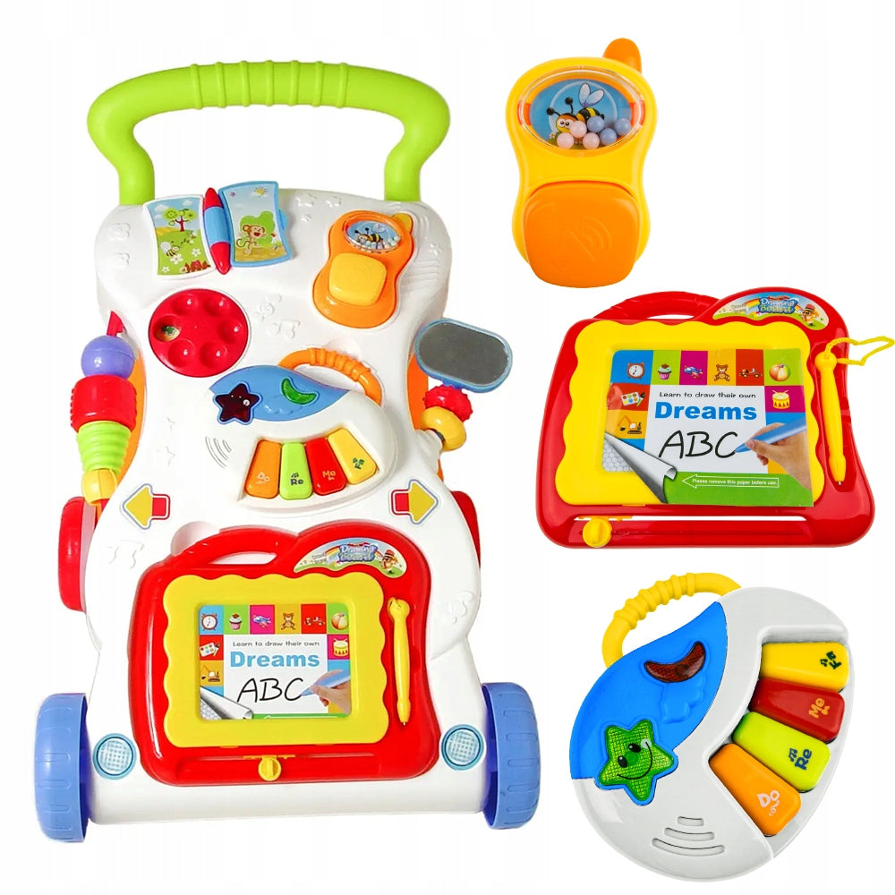 RIDE-ON PUSHER WALKER INTERACTIVE PIANO + BOARD MAGIC DRAWING BOARD GIFT