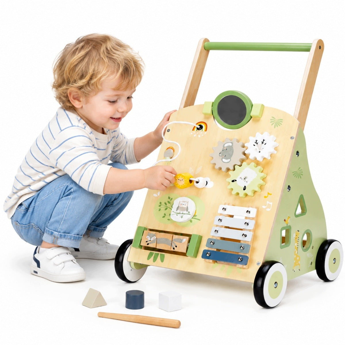 RIDE-ON PUSHER WOODEN BABY WALKER GIFT YEAR BOY GIRL