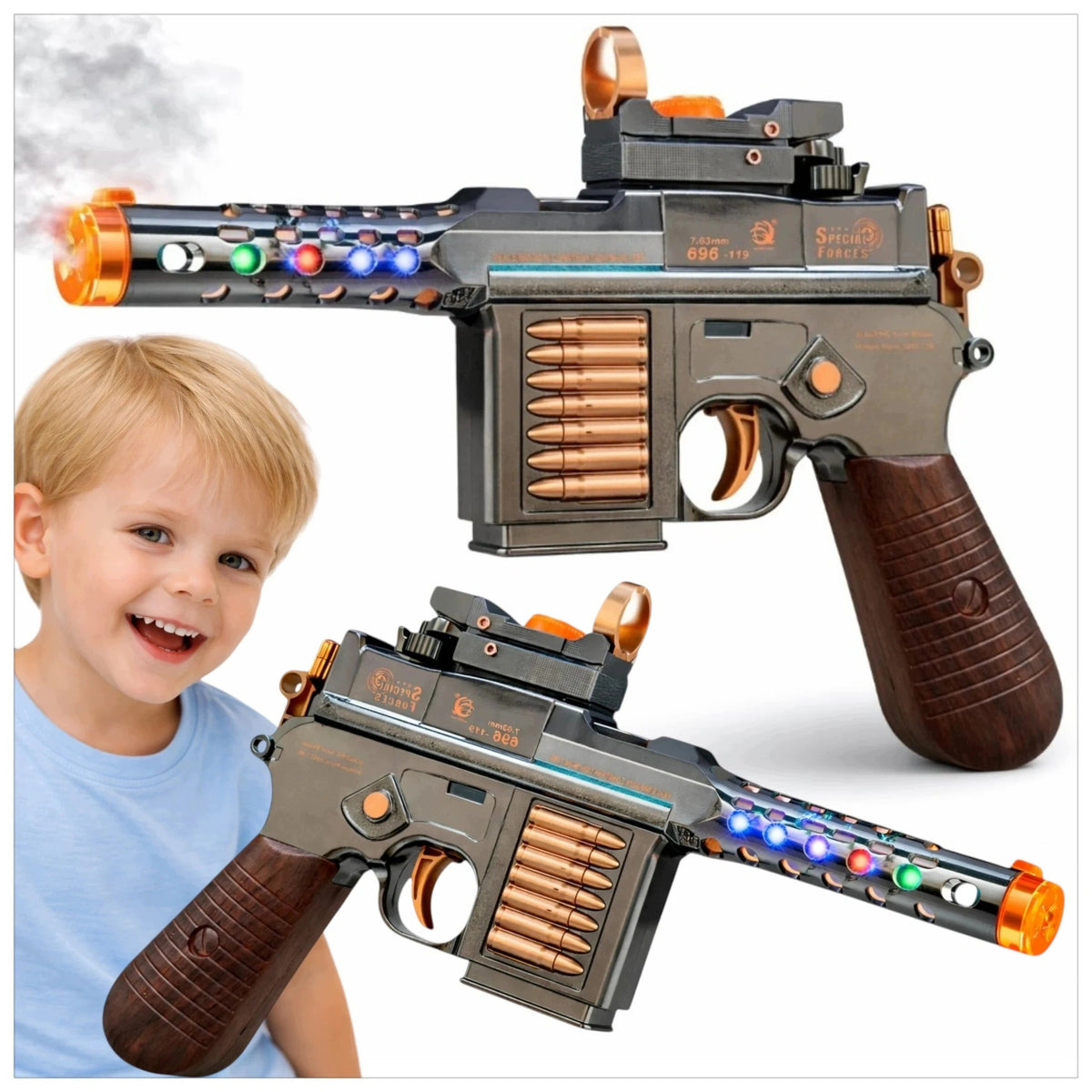 RIFLE SHOOTING STEAM GUN TOY EFFECTS SOUND LIGHT FOR CHILDREN Packaging status original