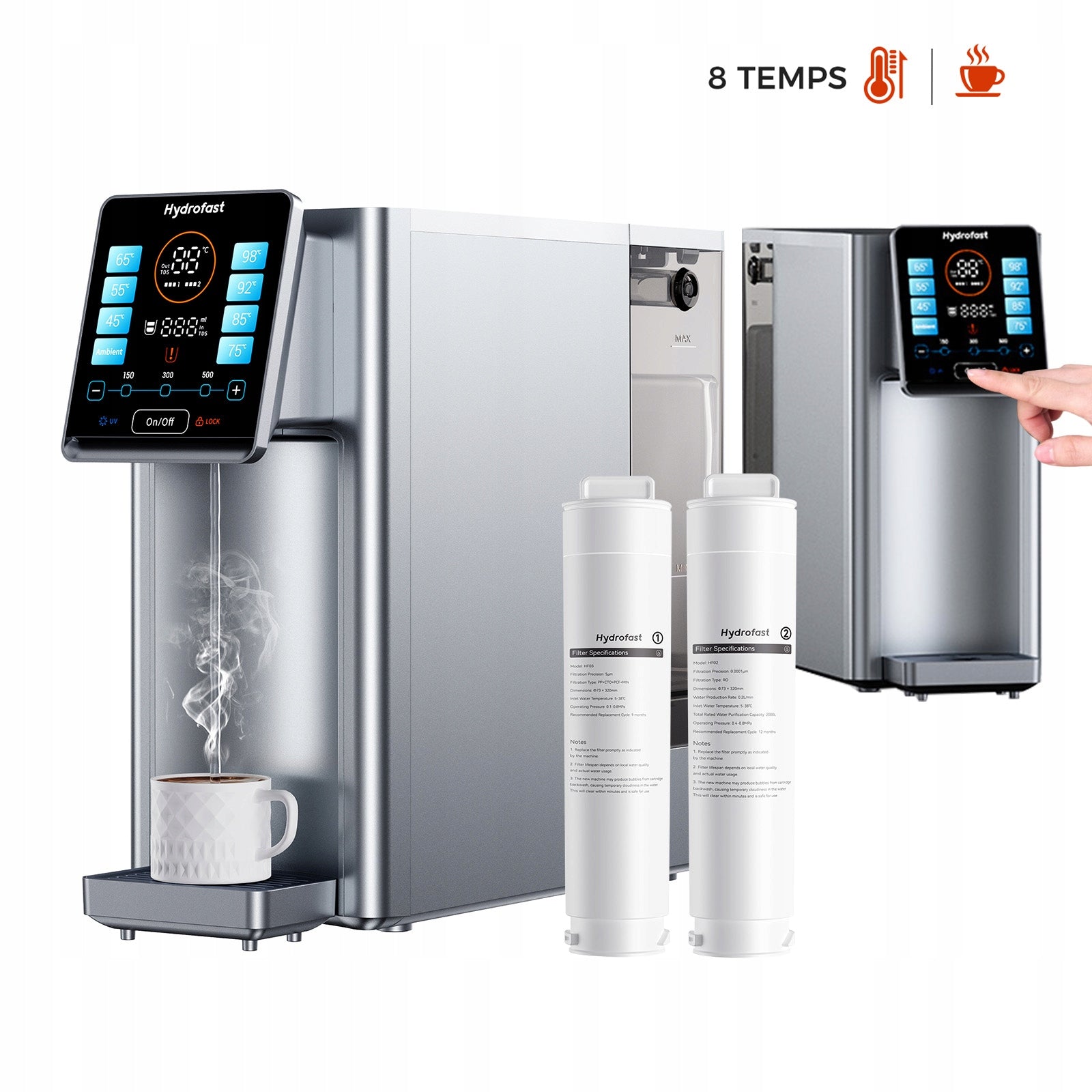RO UV 6-Degree 8 Temperature Water Dispenser 4L Hydrofast W100
