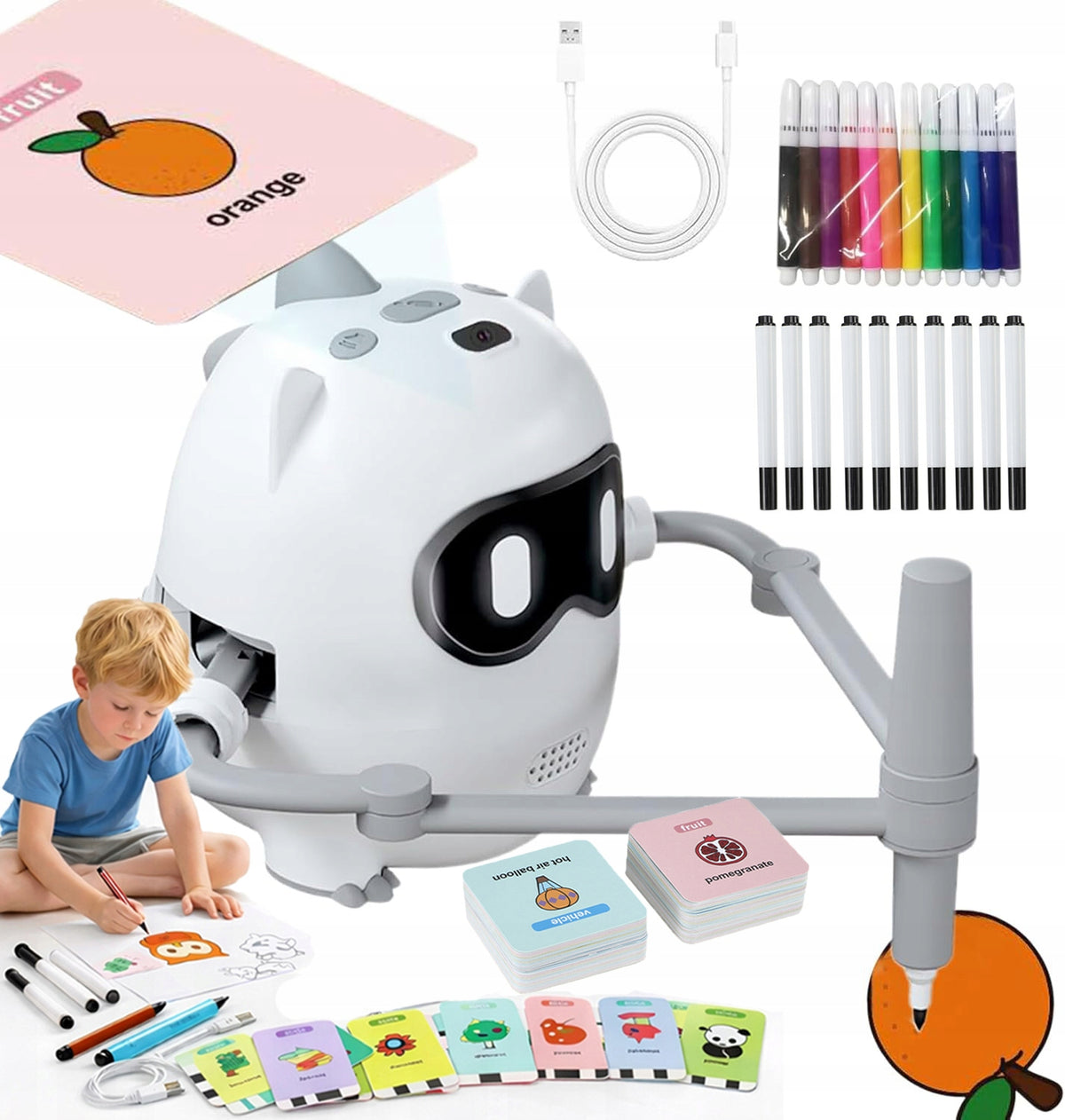 ROBOT DRAWING FOR CHILDREN EDUCATIONAL SET OF 100 CARDS+10 MARKERS+Scan