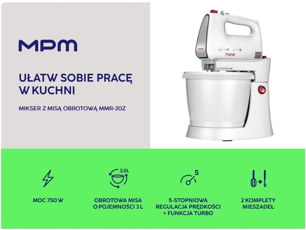 ROBOT HAND MIXER WITH ROTARY BOWL MMR-20Z 750W MPM Brand MPM