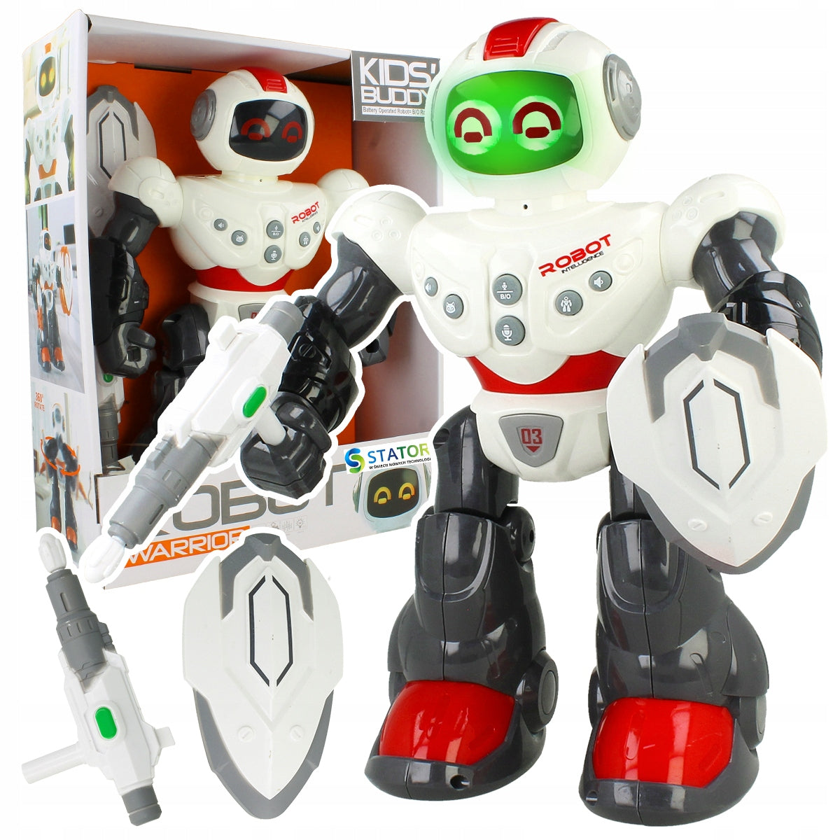 ROBOT INTERACTIVE WALKING TOY SAYS LIGHT SHOOTS WITH SHIELD