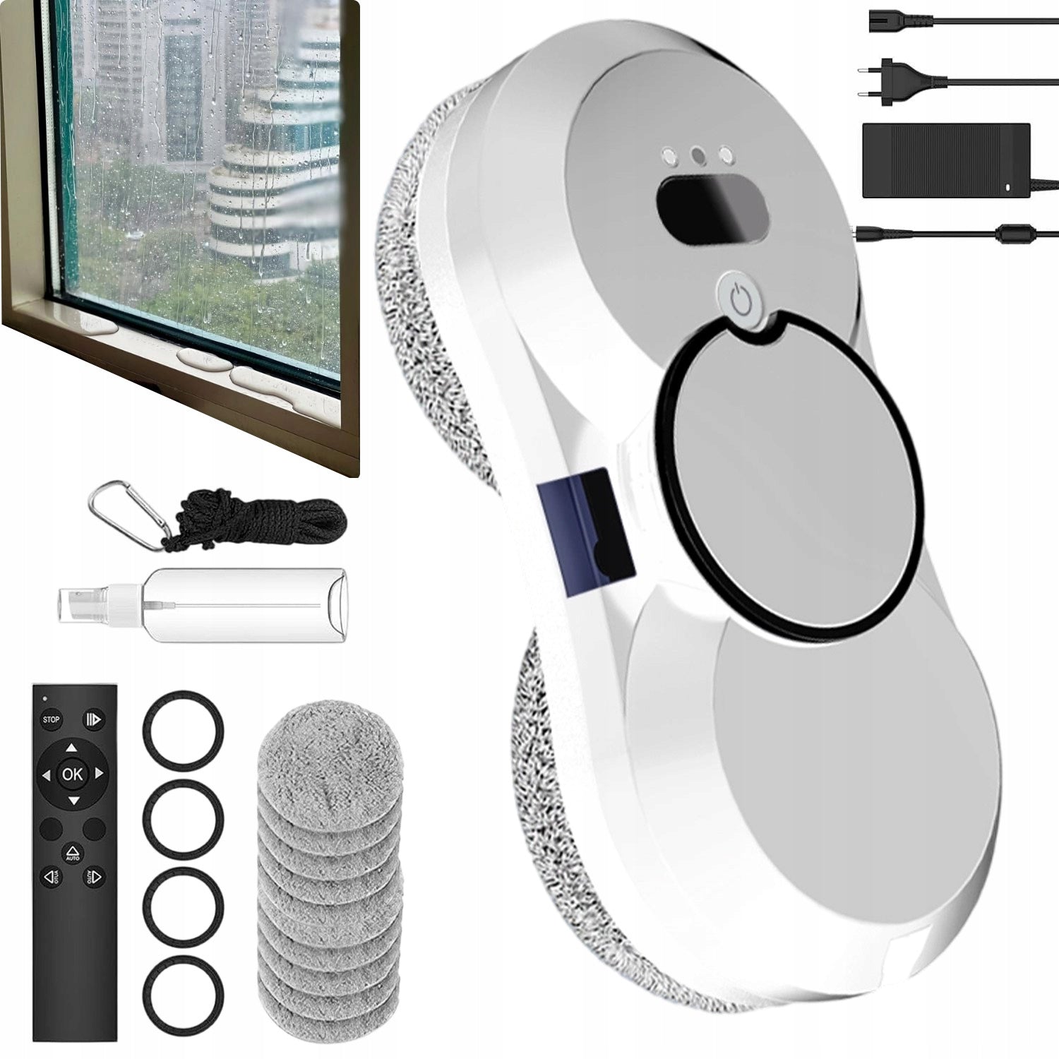 ROBOT WINDOW CLEANER AUTOMATIC WINDOW WASHER REMOTE CONTROL 2 MICROFIBER HEADS