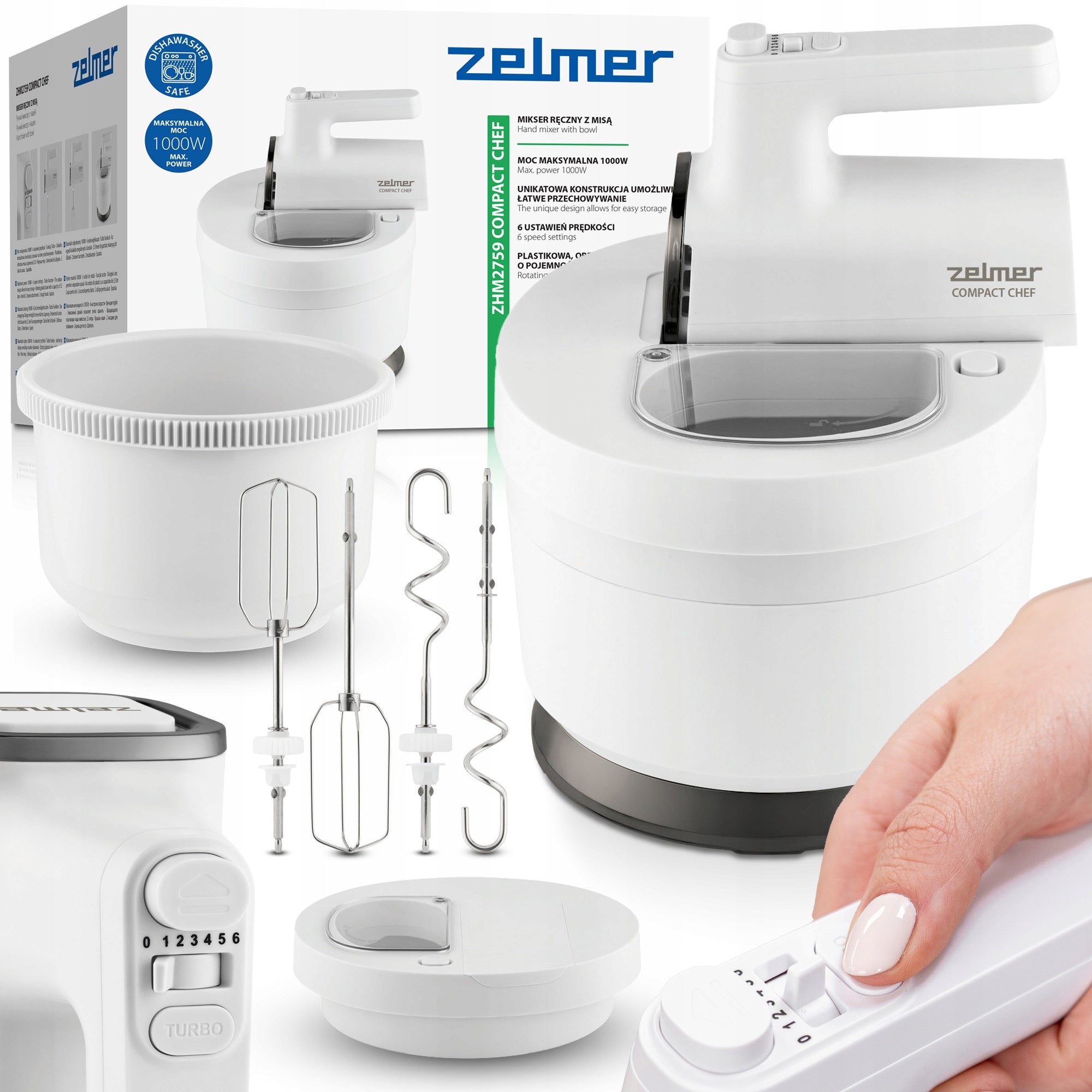 ROBOT WITH BOWL HAND MIXER KITCHEN ZHM2759 ZELMER 1000W Compact Chef