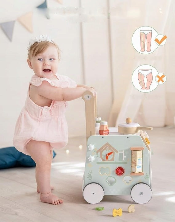 ROBOTIME Montessori 2in1 – Wooden Walker Pusher with Kitchen for Children 10m+ Kid's age 10＋ months