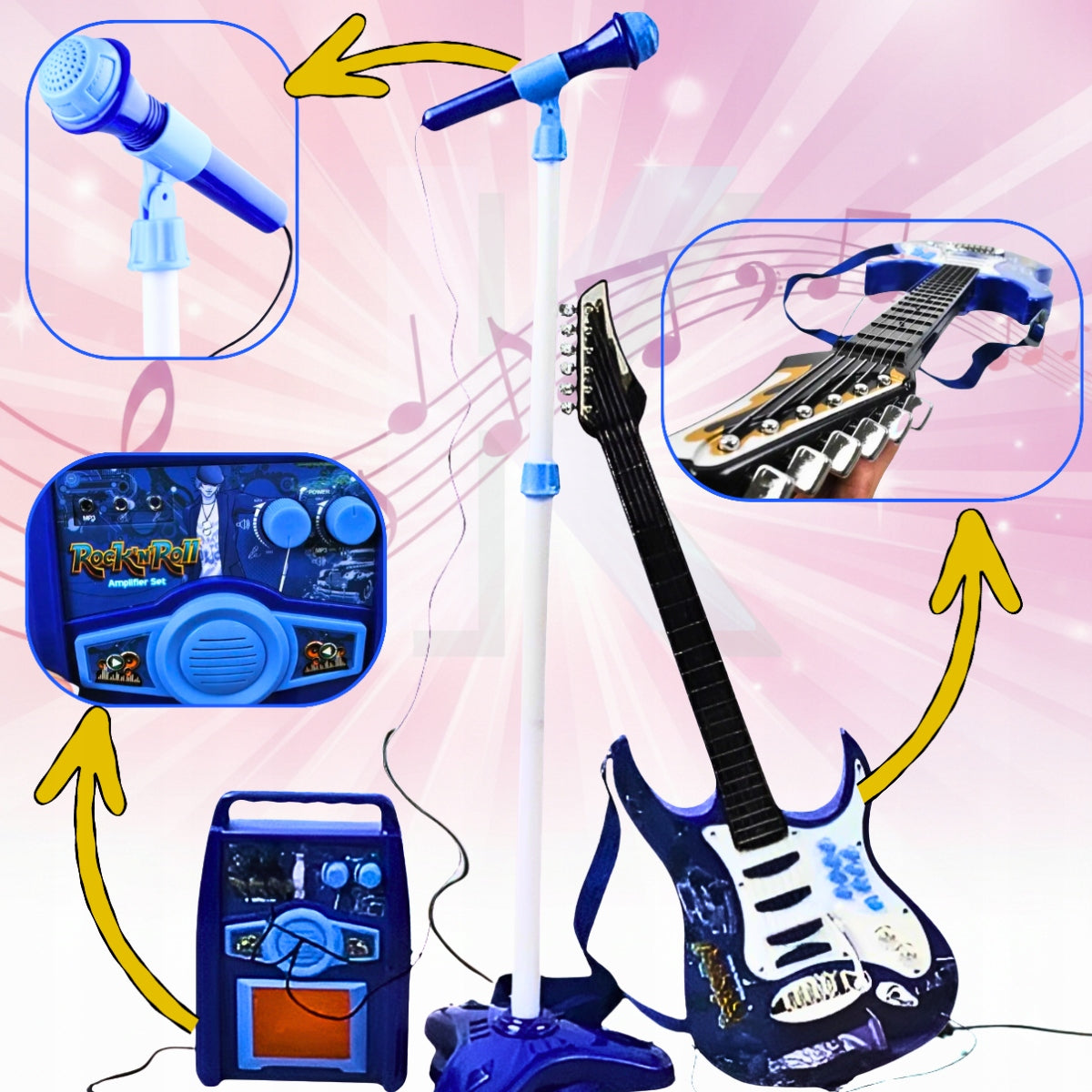 ROCK ELECTRIC GUITAR FOR KIDS WITH MICROPHONE AMPLIFIER AND LIGHT Manufacturer code 5901785362121