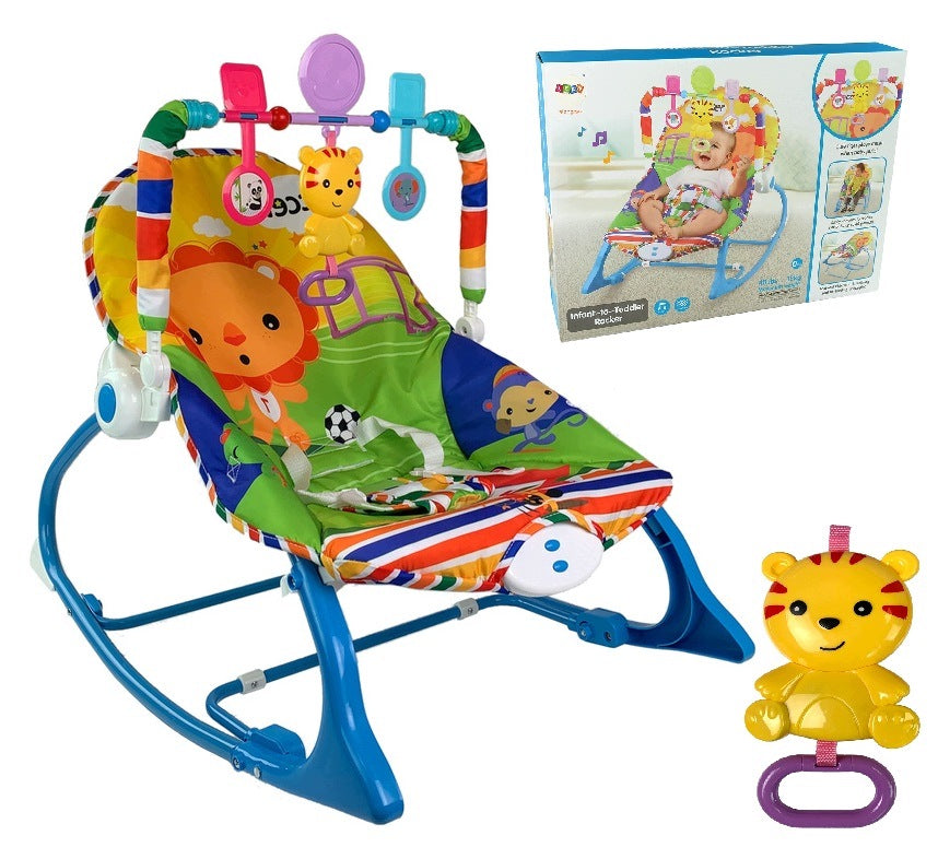 ROCKER CRADLE SEAT HIGH CHAIR 2IN1 MAKES A SOUND VIBRATION BLUE
