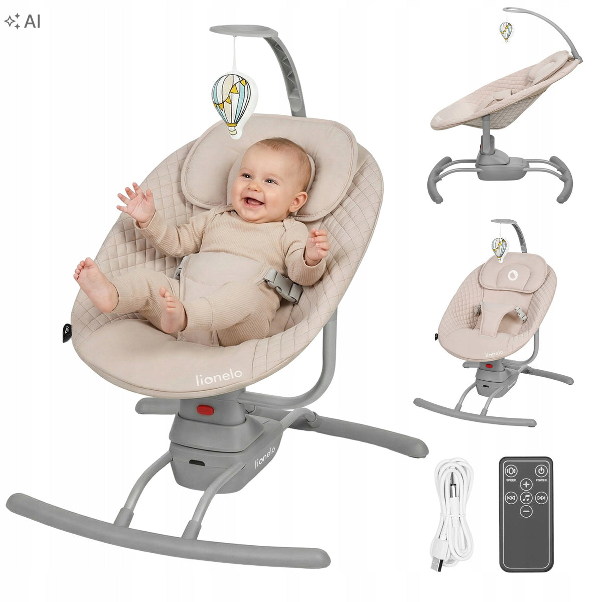 ROCKER LOUNGER ELECTRIC CRADLE FOR BABIES + REMOTE CONTROL LIONELO RIO