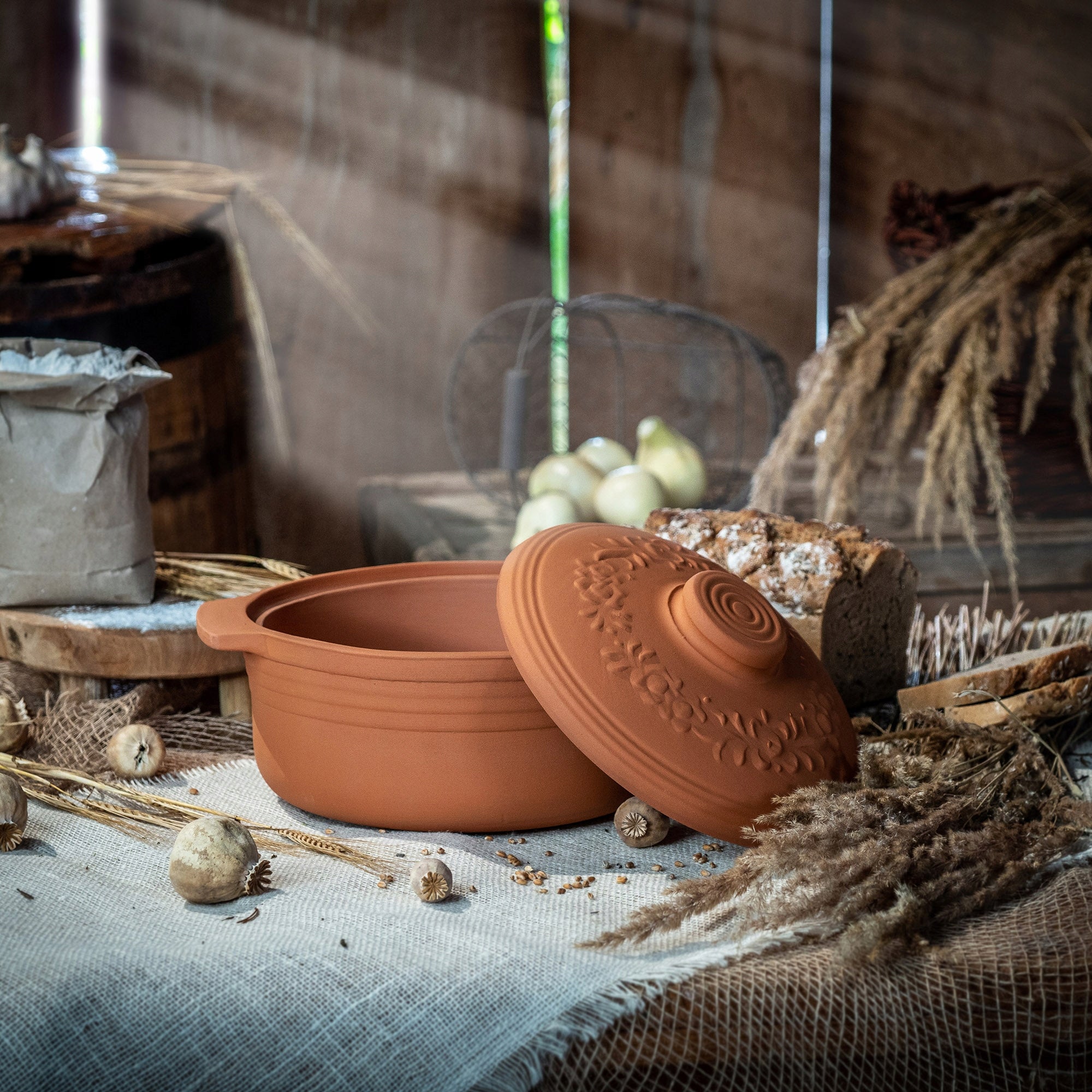 ROMAN CLAY POT 4 L CLAY VESSEL MOLD WITH LID ROUND LARGE Capacity 4 l