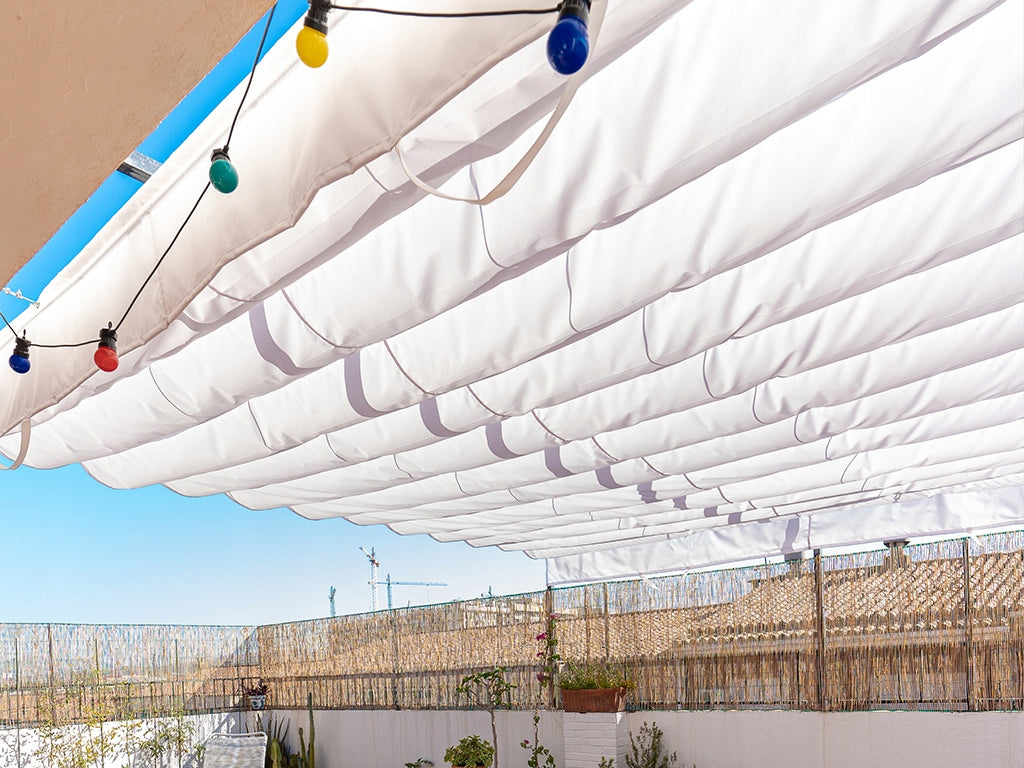 ROMAN ROLLER BLINDS, SOLAR, WATERPROOF, EXTENDABLE, ROLLING UP TO SIZE