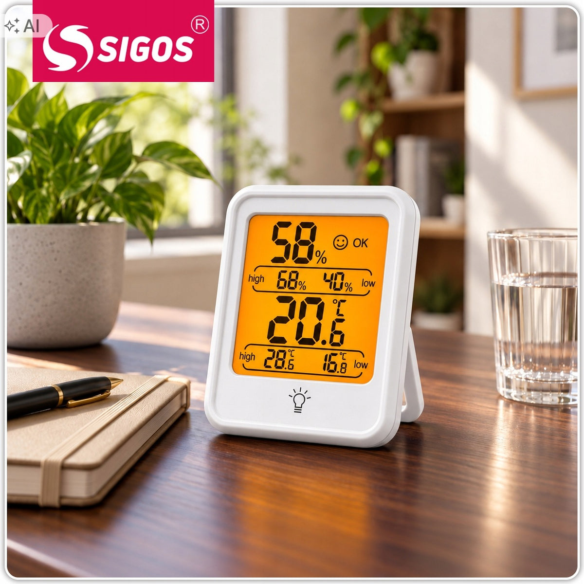 ROOM THERMOMETER WEATHER STATION HYGROMETER LCD TOUCH ILLUMINATED Packaging status original