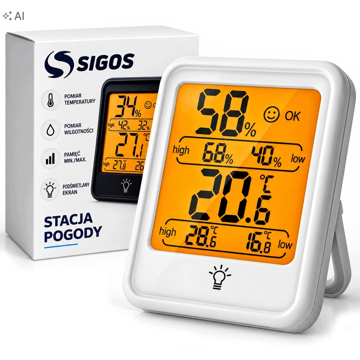 ROOM THERMOMETER WEATHER STATION HYGROMETER LCD TOUCH ILLUMINATED