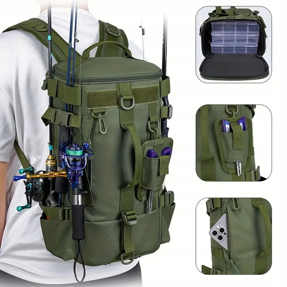 ROOMY FISHING BACKPACK MULTIFUNCTIONAL BACKPACK FOR MEN WATERPROOF Brand no brand