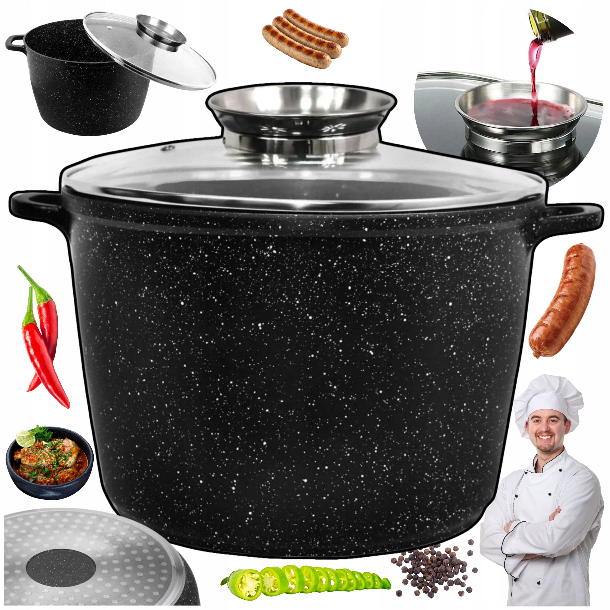ROOMY HIGH MARBLED POT 15.0L NON-STICK BROTH INDUCTION