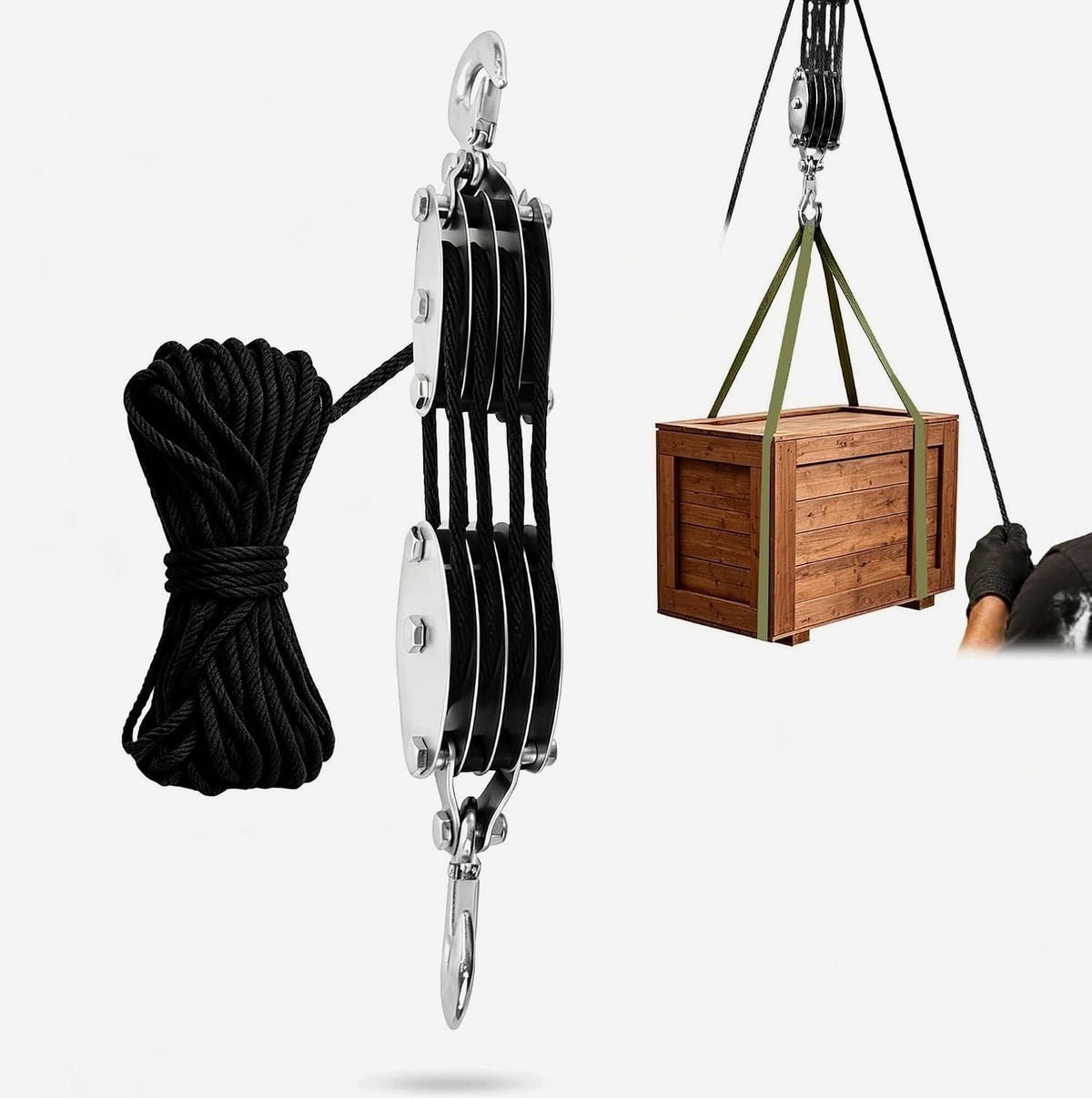 ROPE HOIST NYLON SET 20M 2000KG WEIGHT LIFTING STRONG