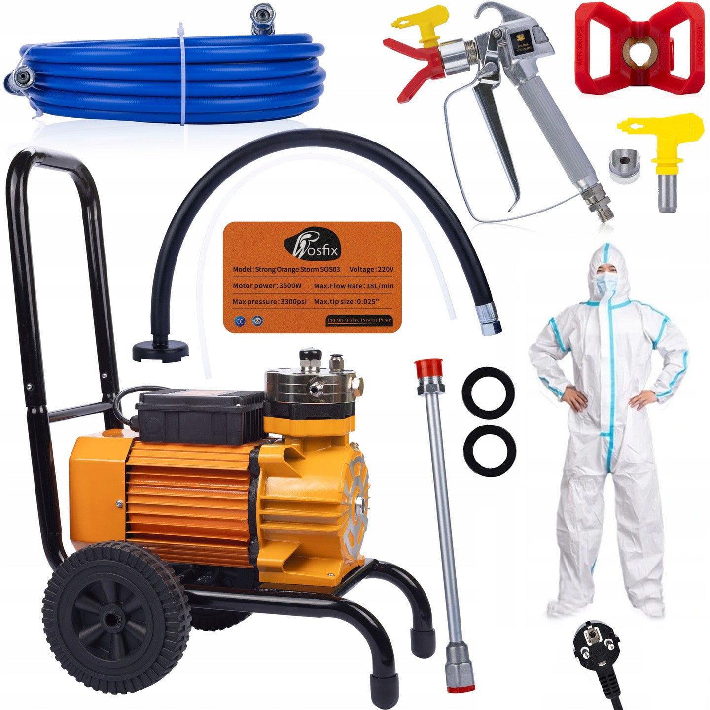 ROSFIX AIRLESS PAINT SPRAYER KIT 3500W SBS03 FOR PAINTING 18L