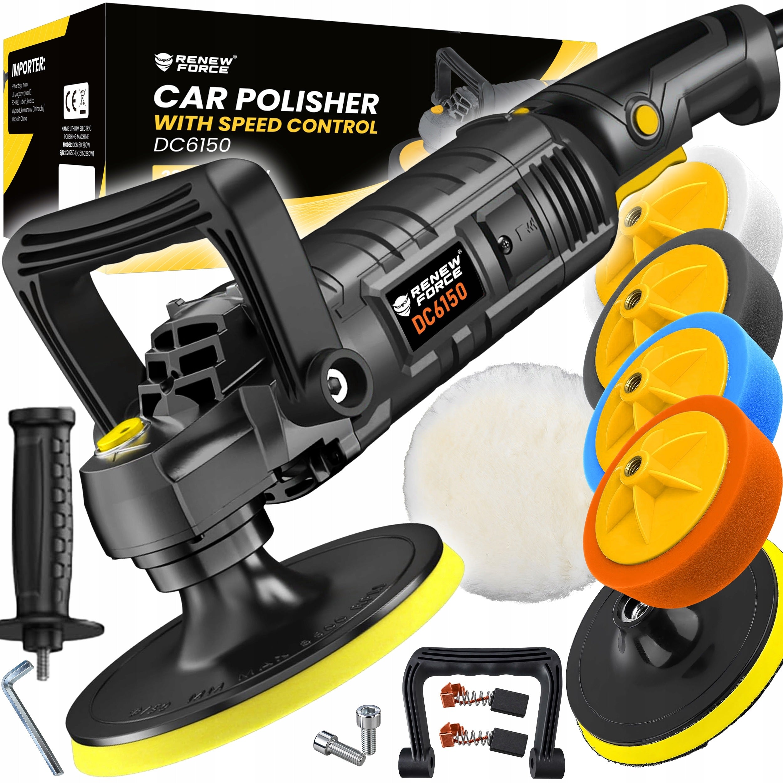 ROTARY CAR POLISHER 2600W ROTATION ADJUSTMENT 150mm + SPONGE SET