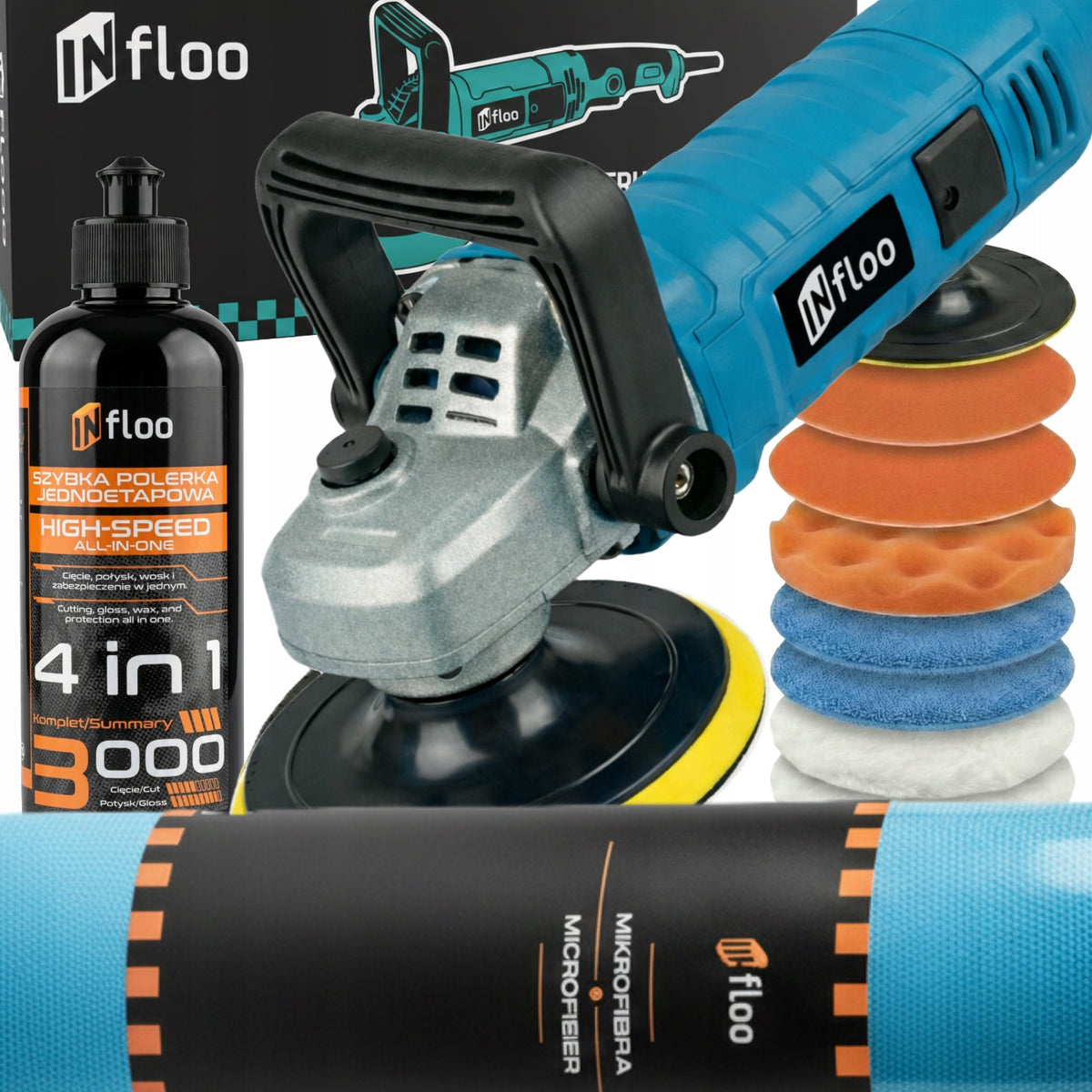 ROTARY CAR POLISHER POLISHING MACHINE WITH ADJUSTABLE ROTATION + SET