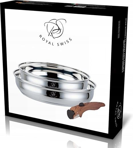 ROYAL SWISS Set of 2 premium stainless steel frying pans (24 and 28 cm) Packaging status original