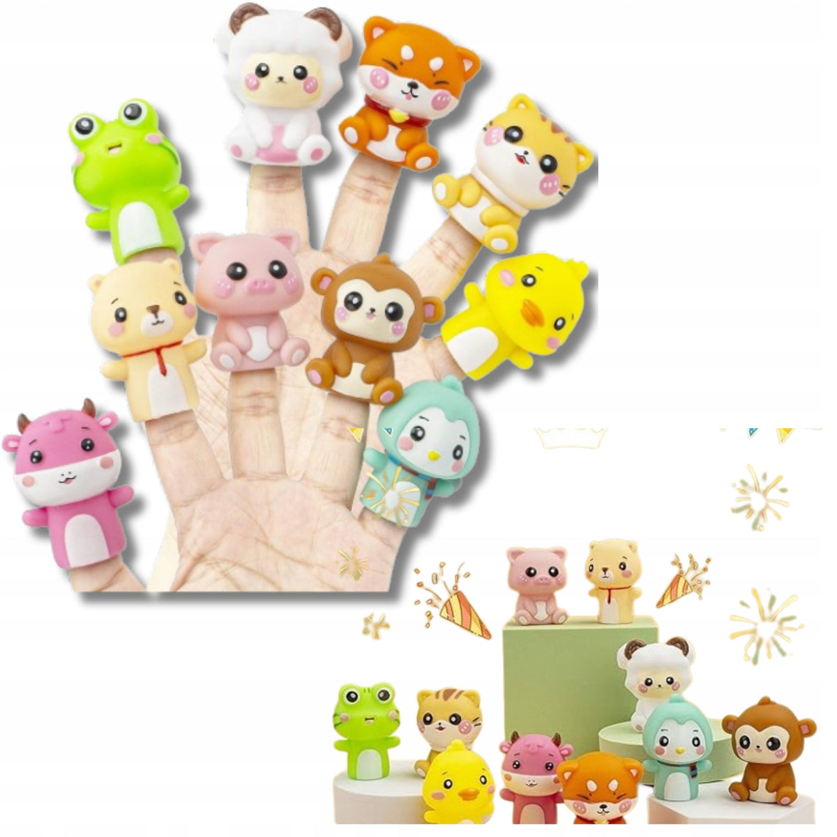 RUBBER Finger puppets Set of 10 Animals Perfect for Bathing Kid's age 3＋ months
