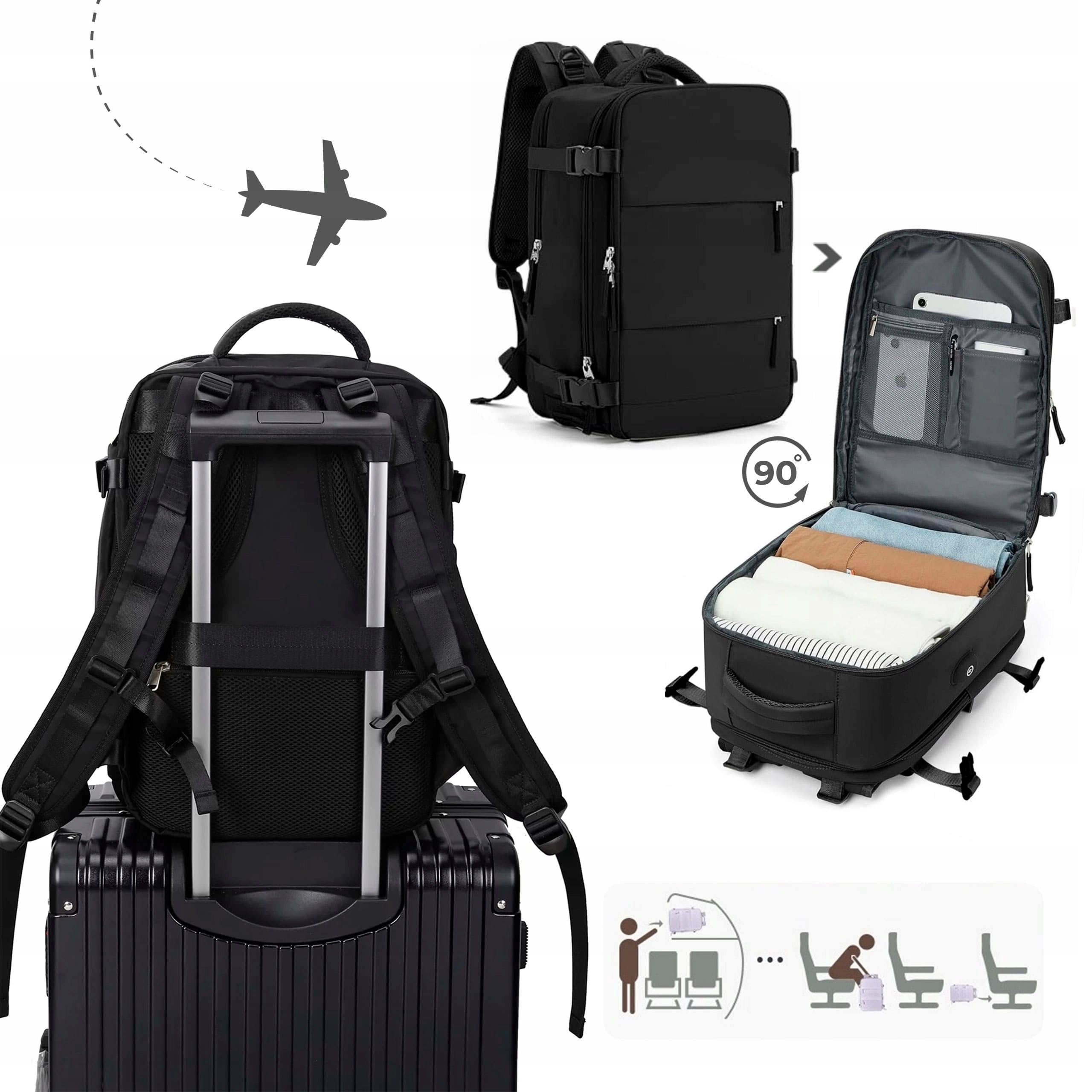 RYANAIR AIRPLANE TRAVEL BACKPACK 40x30x20 USB CABIN CARRY-ON LUGGAGE Manufacturer code EW-8-plecak-black