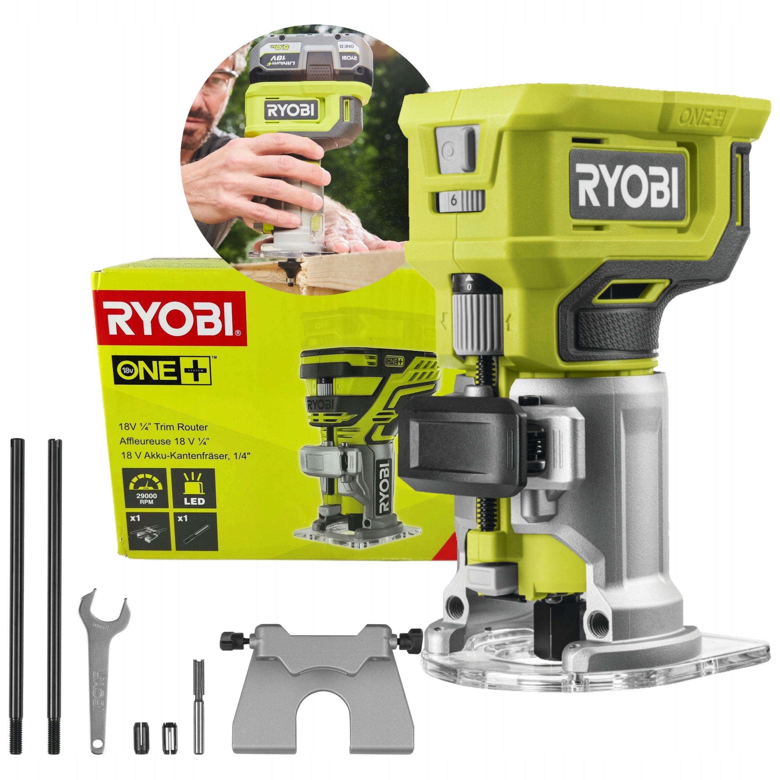 RYOBI 6mm 18V ONE+ RTR18-0 LED CORDLESS SPINDLE MILLING MACHINE