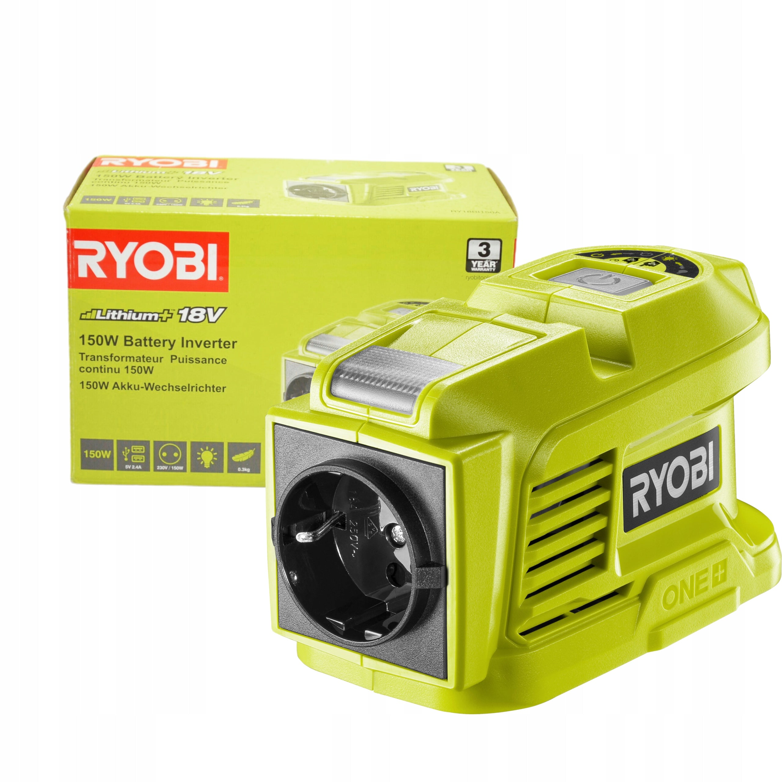 RYOBI ACCUMULATOR VOLTAGE CONVERTER PORTABLE SOCKET 18V-230V RY18BI150A-0
