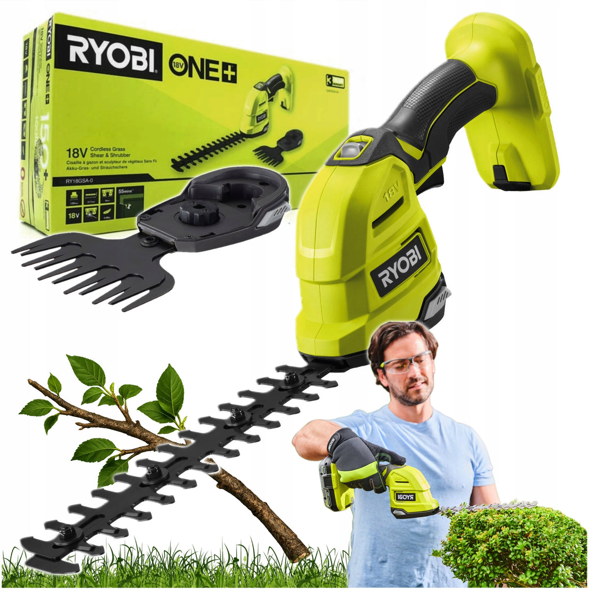 RYOBI CORDLESS SHEARS FOR GRASS HEDGE BUSHES 18V RY18GSA-0 ONEPLUS Brand Ryobi