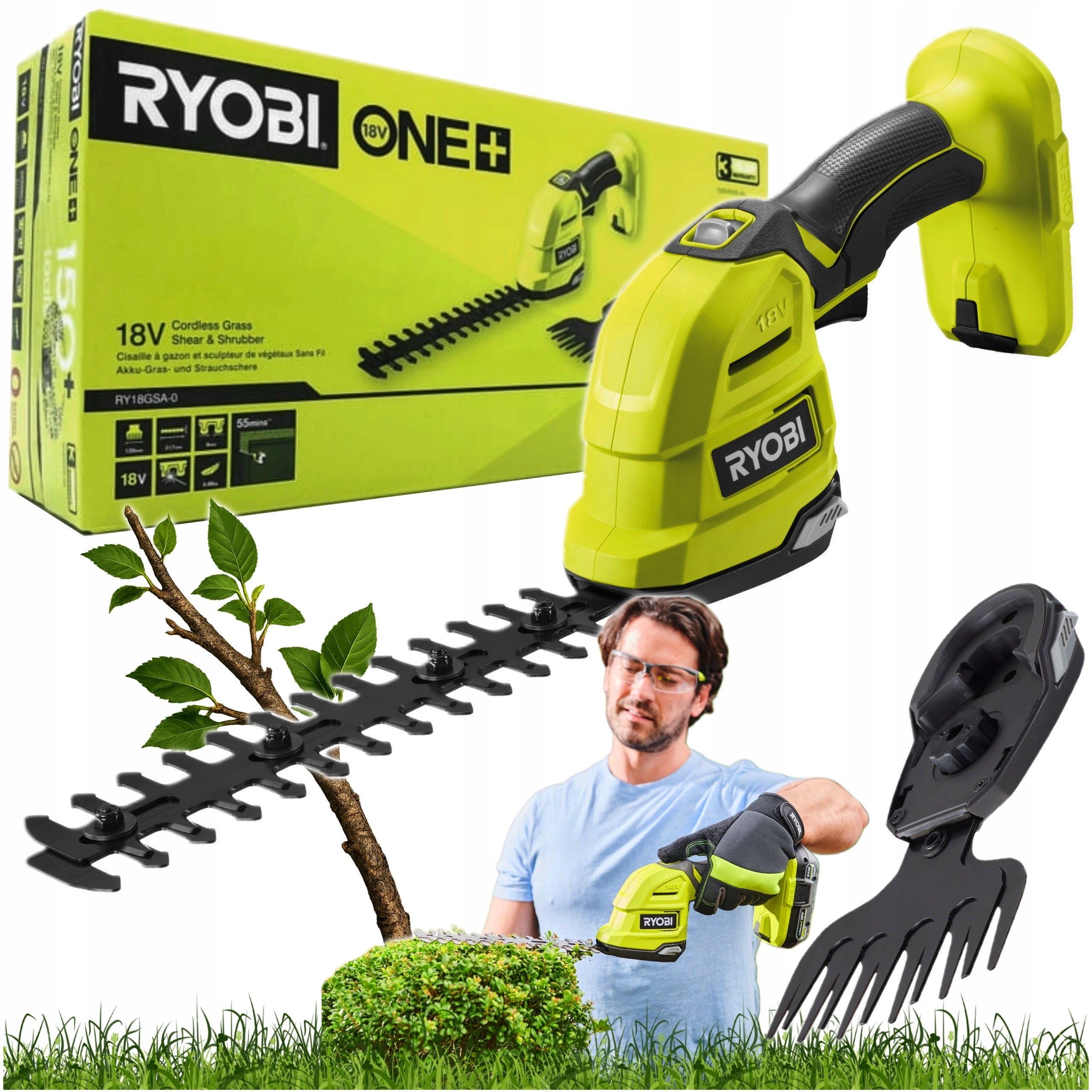RYOBI CORDLESS SHEARS FOR GRASS HEDGE BUSHES 18V RY18GSA-0 ONEPLUS