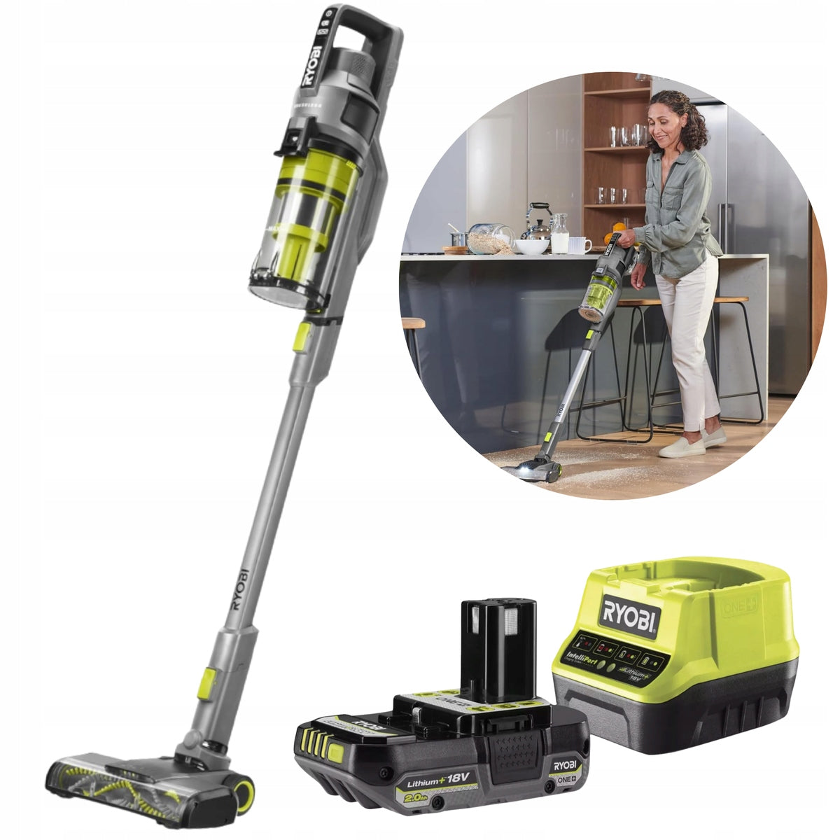 RYOBI RSVS18-1C20G UPRIGHT VACUUM CLEANER 30 AW 18V AKO 2.0 AH + CHARGER