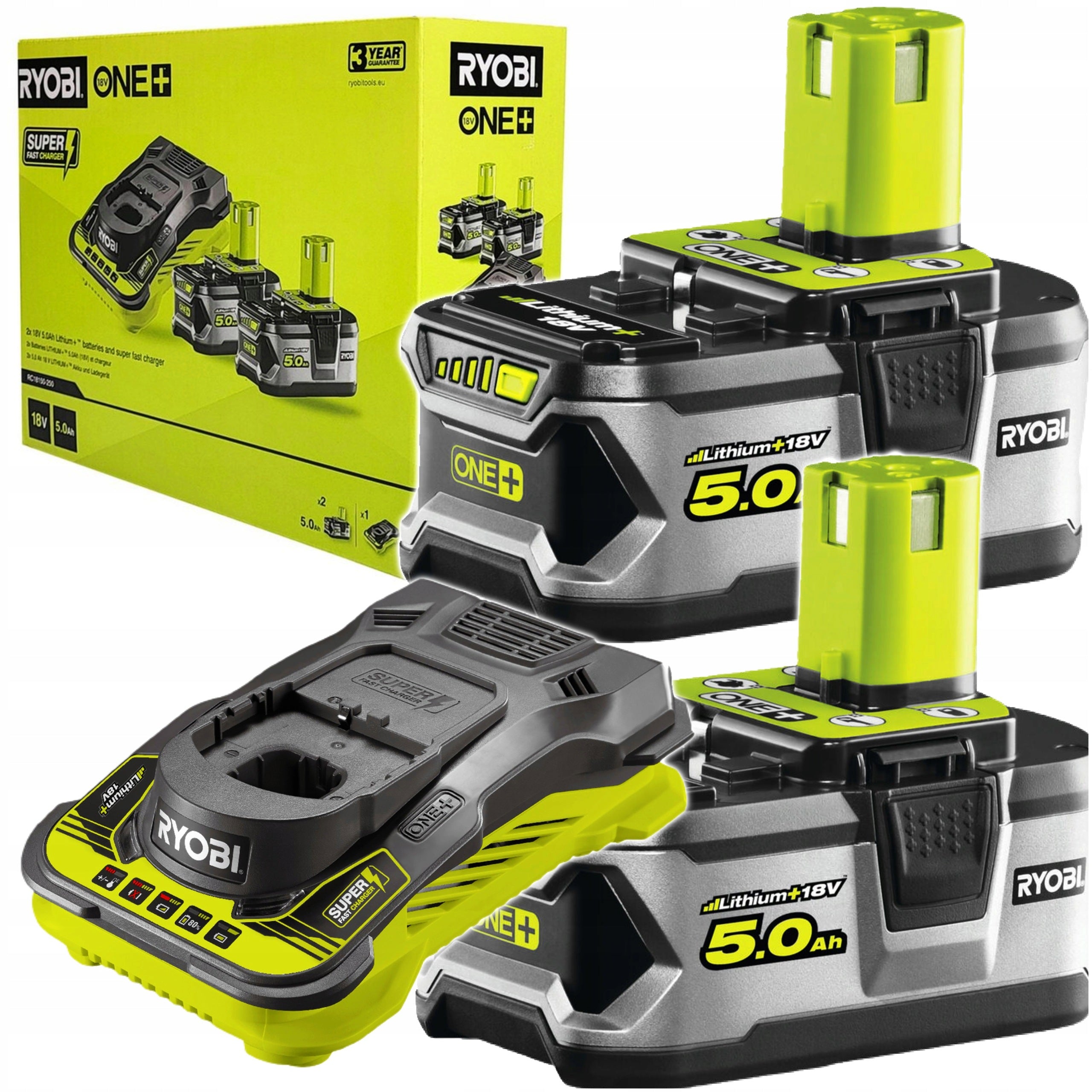 RYOBI SET 2x BATTERY 5.0 AH WITH CHARGER 5A 18V ONE+ RC18150-250