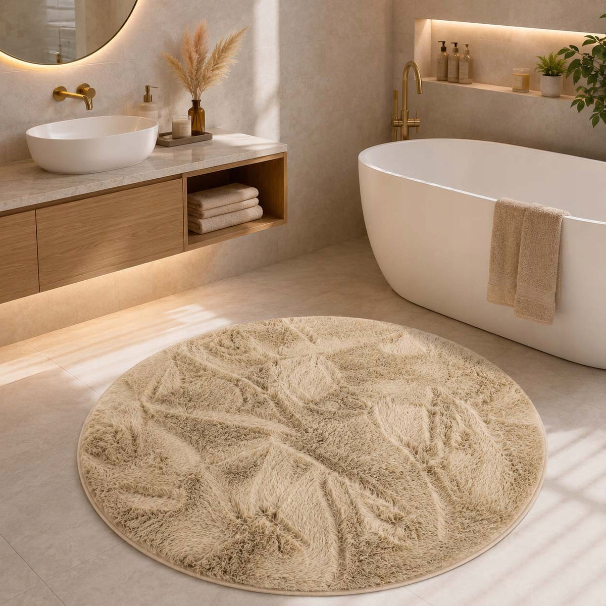 Rabbit Rug Beige 100 cm Super Soft For Bathroom Anti-slip Brand ELSIMONE CARPET