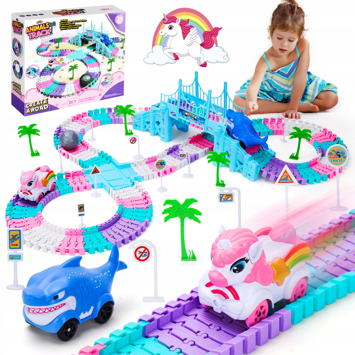 Race Track Toys for 3 4 5 6 Year Old Girls Boys Kids Unicorn Gifts