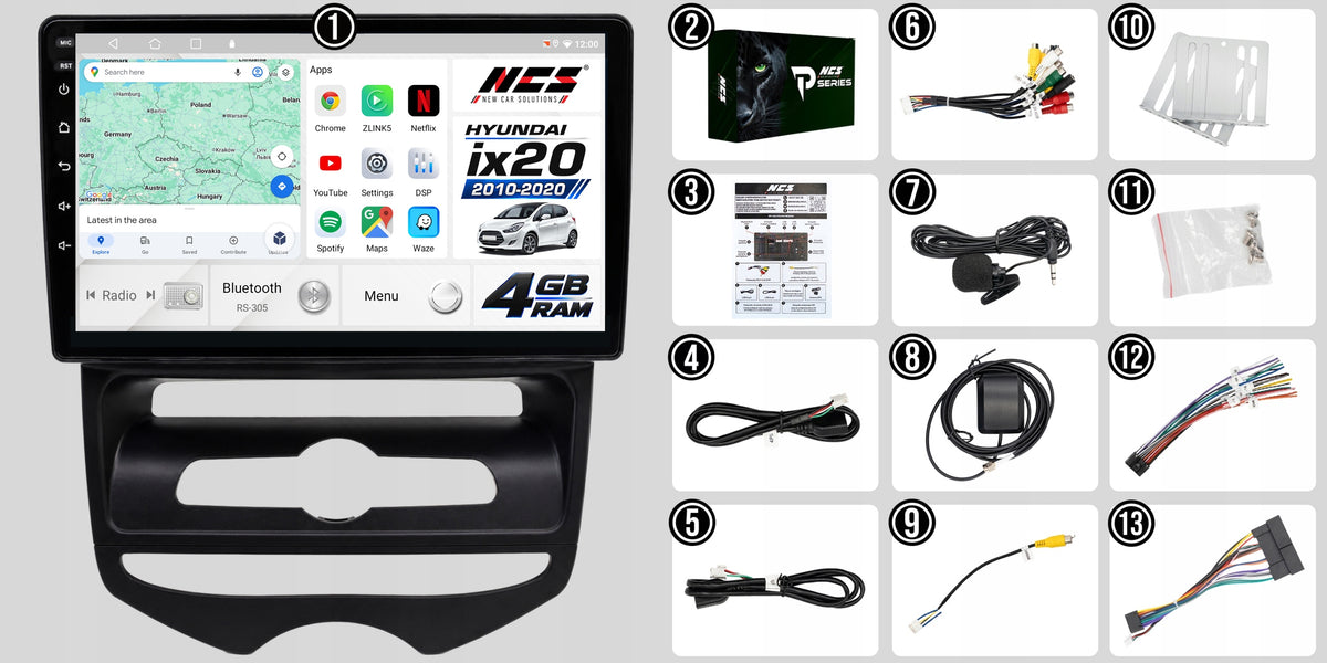 Radio Navigation Android RS-305 Hyundai IX20 2010-2020 Manual Climate 4GB 9" Manufacturer code RS-305 Hyundai IX20 2010-2020 Manual Klima