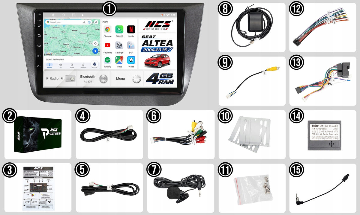 Radio Navigation Android RS-305 Seat Altea 2004-2015 4GB 9" Manufacturer code RS-305 Seat Altea 2004-2015