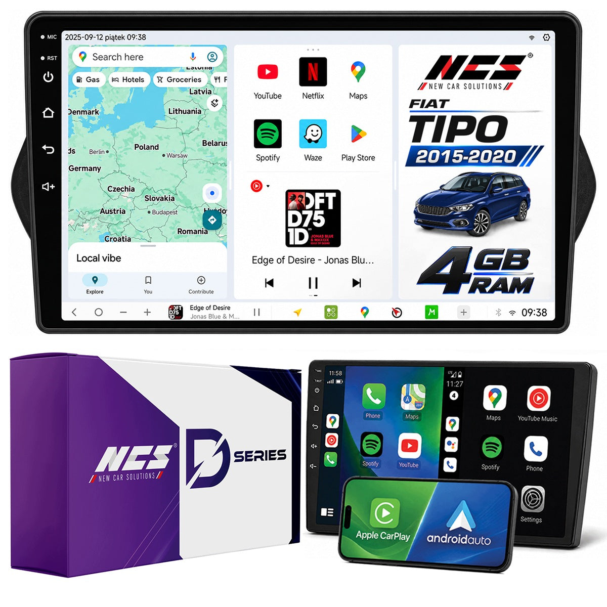 Radio Navigation NCS D9 Fiat Tipo 2015-2020 Android 4GB LTE 9″