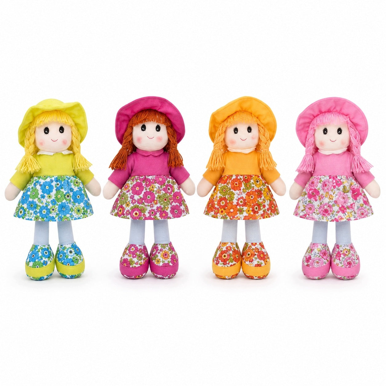 Rag doll cuddly 25 cm with hat dress with flowers soft