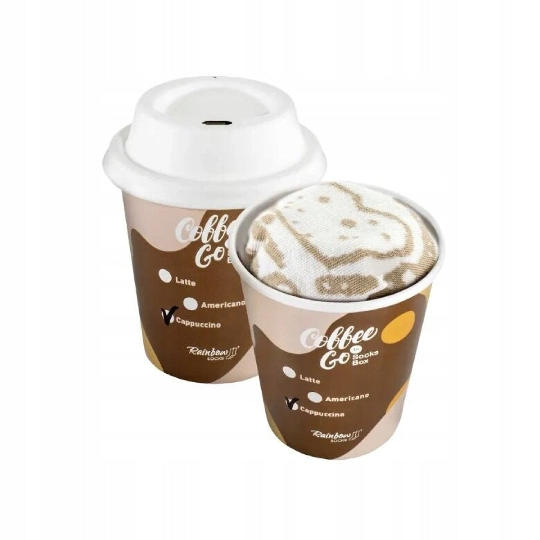Rainbow Socks - Cappuccino coffee in mug, gift size 41-46