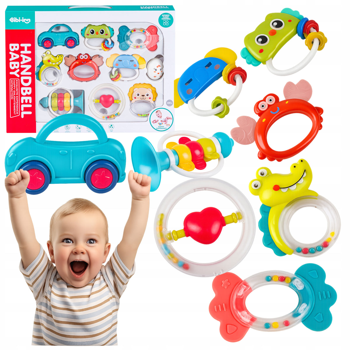 Rattle Teether 10 Pcs Sensory Baby Toy Rattles Set