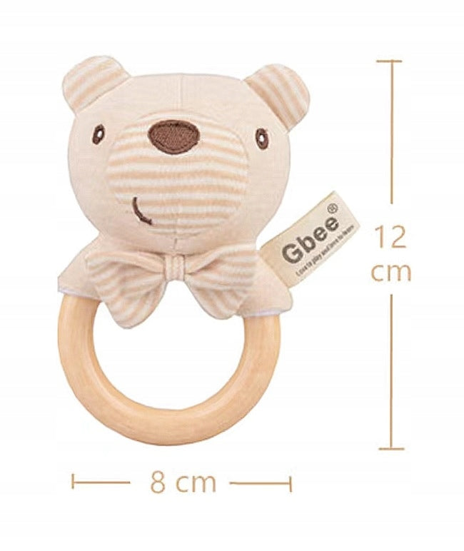 Rattle WOODEN beige for babies ORGANIC COTTON round BEAR Manufacturer code L1