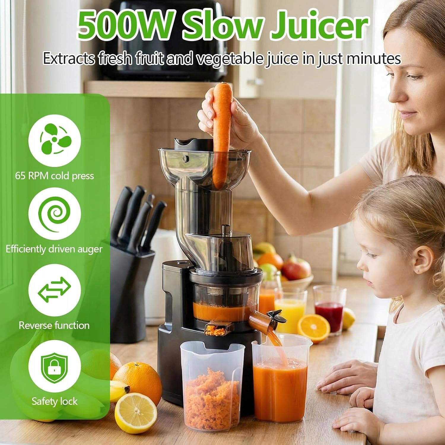 Rawhui Slow Rotating Juicer 500W Large Inlet 98mm Packaging status original