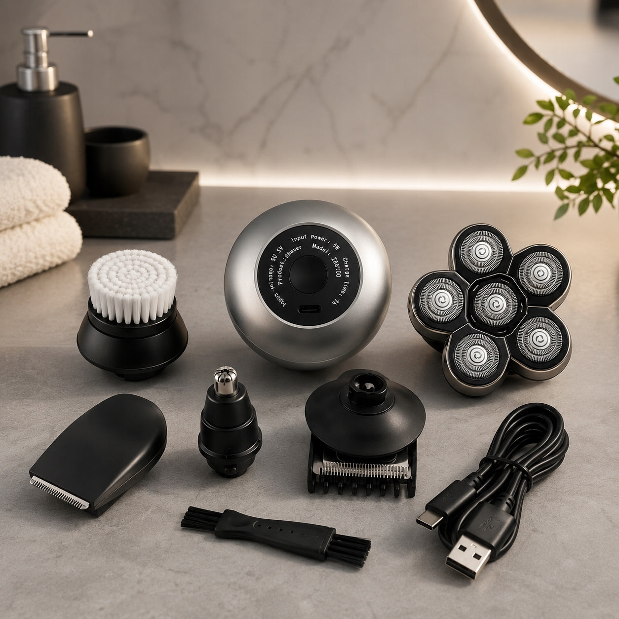 Rechargeable Head Shaver Waterproof 800mAh LCD 6 Heads 8000 RPM Packaging status original